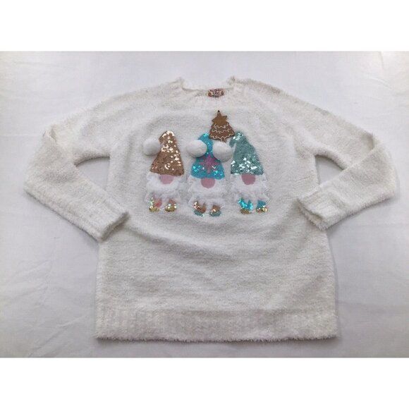 Poof NY Womens Size Small Ugly Christmas Holiday Sweater Gnome Sequins - Picture 1 of 7